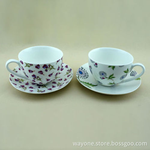 Set 2 Tea/Coffee Cup and Saucer Set for Promotions, in Printed Gift Box, with Flower